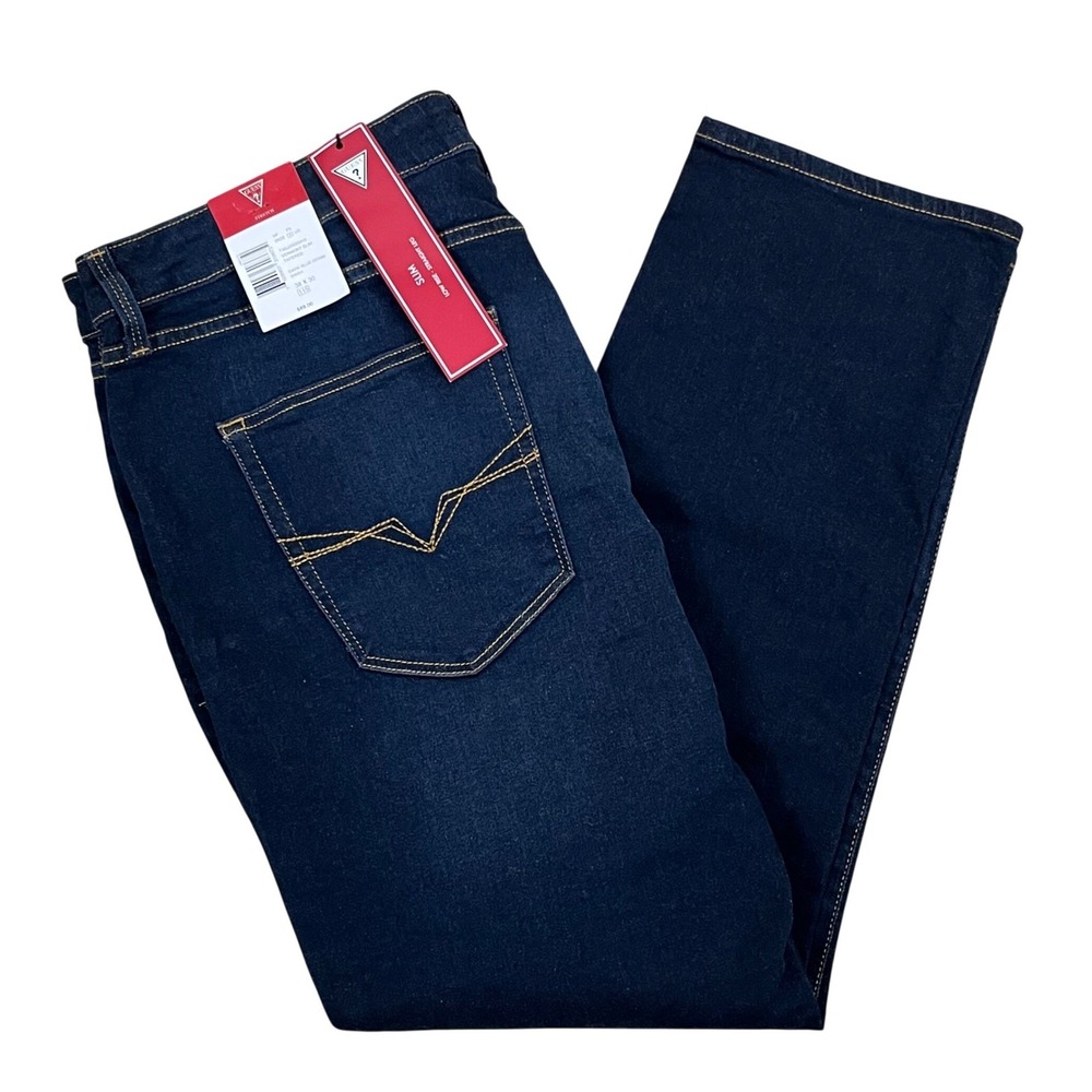 NWT Guess Vermont Slim Tapered Mens Jeans 38x30 Dark Blue Stretch Denim Modern